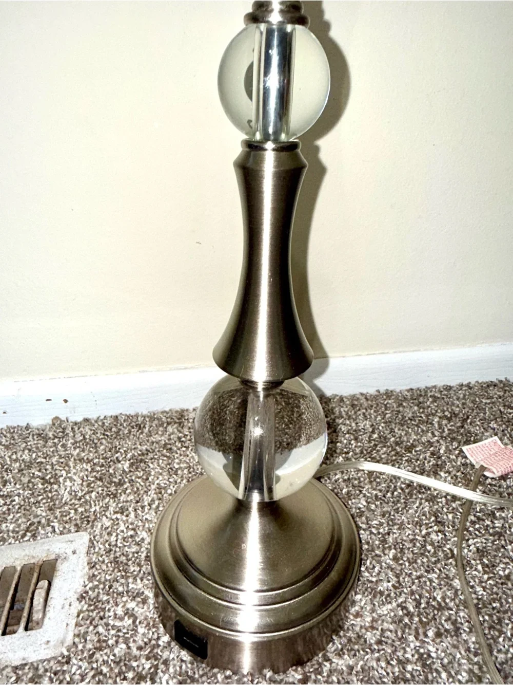 Table Lamp Brushed Silver Metal Base Clear Glass Spheres Pull Chain 16 in